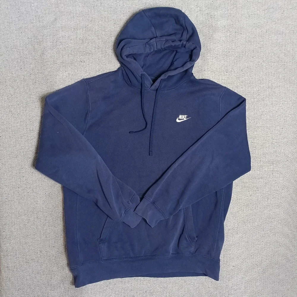 Nike Hoodie Mens Large Tall Navy Blue Good Pullover Fleece Embroidered Logo